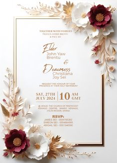 an elegant wedding card with flowers on it