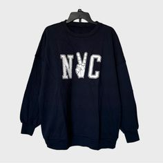 Women’s New York City Oversized Loose Sweater Navy L Nwot New W/O Tag (With Packaging) Color: Navy Size: L Navy Oversized Top With Letter Print, Oversized Navy Tops With Letter Print, Navy Oversized Tops With Letter Print, Oversized Navy Tops For Streetwear, Navy Oversized Graphic Print Top, Pendleton Sweater, Classic Academia, Lantern Sleeve Sweater, Neutral Sweaters