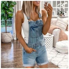 Women's Washed Denim Jeans Shorts Overalls Dungarees | eBay Cute Everyday Outfits Summer, Cute Bike, Women Overalls, Womens Denim Jumpsuit, Womens Denim Overalls, Playsuits Outfit, Denim Style Casual, Denim Overall Shorts, Rompers Womens Jumpsuit