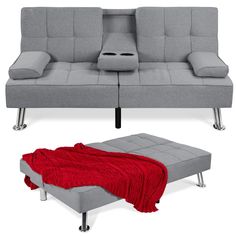 a couch and footstool are shown next to each other