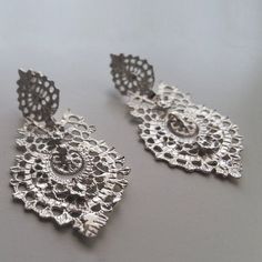 Sterling Silver Earrings Victoria - Royal Earrings - Historic Earrings - Bridal Earrings - Silver Jewelry - Queen Earrings - Gift for Her This style of earrings is originated in Portugal, they are also called Portuguese Queen Earrings (version in gold). However, different variations have spread Silver Pierced Danglers For Party, Silver Metal Plug Earrings For Wedding, Metal Bridal Earrings For Pierced Ears, White Filigree Metal Earrings, White Metal Filigree Earrings, Elegant Nickel-free Danglers For Wedding, Ornate Metal Teardrop Earrings, Nickel Free Metal Earrings For Wedding, Ornate Metal Earrings For Celebration