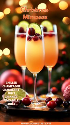 christmas mimosas with cranberry orange and pineapple juice