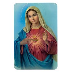 the immaculate mary holding a heart in her hands