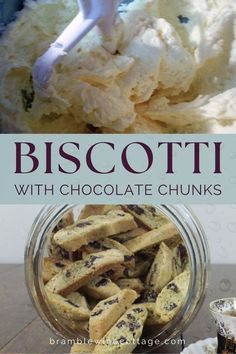 biscotti with chocolate chunks in a glass bowl