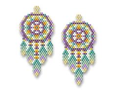 two earrings made out of beads with an ornament in the middle and one beaded