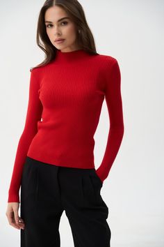 Sweater with a neck rack in color red - SOLMAR Short Tank Top, High Neck Sweater, Knit Turtleneck, Ribbed Turtleneck, Knit Turtleneck Sweater, Satin Skirt, Sweater Making, Blazer Dress, Long Sweaters