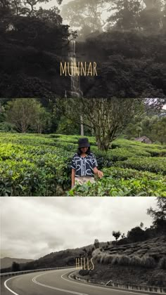 two different pictures with the words munnar in gold and black on them, one is