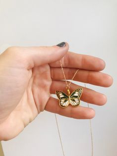 "Large Boho Vintage 18K Gold Filled Butterfly Necklace with Colored Enamel \"Wings to Fly\" Butterflies are a symbol of hope, renewal, and resilience. This is a colorful, large butterfly pendant is perfect for the nature enthusiast or anyone who loves butterflies. \"Wings to Fly\" is the perfect gift for graduations & birthdays. ---Necklace Details--- + 148k Gold Filled Large Butterfly Pendant + Dainty Chain + Colored Enamel + Hand Stamped + Perfect for Gifting & Giving + Choose From Either 16, White Butterfly Necklace As A Gift, White Butterfly Necklace With Adjustable Chain As Gift, White Butterfly Jewelry For Gift, Handmade White Butterfly Necklace For Gift, White Butterfly Pendant Necklace As Gift, White Butterfly Necklace For Gift, White Butterfly Necklace With Adjustable Chain For Gift, Handmade White Butterfly Necklace Gift, Yellow Enamel Jewelry For Gift