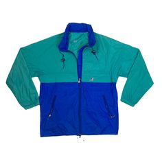 Vintage 90s K-Way blue green lightweight windbreaker waterproof rain jacket size large. no size label fits as a large or XL  hood in zip collar. some minor stains  Pit to pit: 60cm Pit to cuff: 52cm Collar to hem: 83cm Green Nylon Raincoat For Hiking, Sporty Green Nylon Raincoat, Casual Blue Waterproof Windbreaker, Blue Waterproof Windbreaker For Streetwear, Blue Nylon Waterproof Windbreaker, Waterproof Nylon Blue Windbreaker, Blue Nylon Long Sleeve Raincoat, Sporty Green Weatherproof Raincoat, Sporty Green Waterproof Windbreaker