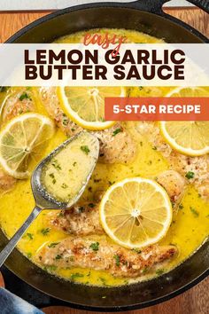 Bright yellow and creamy lemon butter sauce in a skillet with chicken and lemon wedges. Butter Sauce For Shrimp, Creamy Lemon Butter Sauce, Garlic Lemon Butter Sauce, Pasta And Veggies, White Wine Sauce Recipes, Butter Sauce For Pasta, Butter Cream Sauce, Best Sauce Recipe, Lemon Pasta Recipes