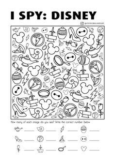 i spy disney worksheet for kids to learn how to draw and color it