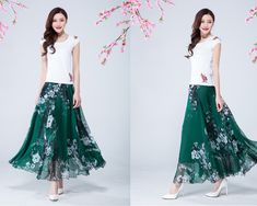 * A long skirt with elastic waist and beautiful prints. * A-line shape and wide hem, can make you look more taller and slimmer. * Made of pearl chiffon and fully lined. * Can custom make waist size and skirt length. * Material: 100% polyester * Size: True to US size, US 0-US 20 are available, you can let us know your usual size and height in your order. * Shipping: Free shipping Processing time : 5-7 Business days Delivery time : 7-20 Business days Tracking number available If you need rush orde Spring Long Maxi Skirt, Green A-line Maxi Skirt For Spring, Spring Maxi Dress With Voluminous Flared Skirt, Spring Maxi Dress With Gathered Skirt, Spring Lined Long Skirt Maxi Dress, Spring Lined Long Maxi Dress, Spring Maxi Dress With Lined Long Skirt, Spring Maxi Dress With Flared Gathered Skirt, Spring Maxi Dress With Gathered Flared Skirt