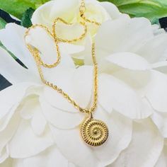 This necklace is plated with 18k gold to give it a luxurious look and feel, and it is completely tarnish-free, so you can wear it with confidence knowing that it will stay looking beautiful for years to come. The rope chain adds a touch of elegance to the piece, making it perfect for both casual and formal occasions.  Waterproof, non-fading high quality, and hypoallergenic jewellery  Chain Length: 45cm, Pedant: 14mm x 19mm, Rope Chain This is a perfect gift for her, unique gift idea and Xmas gif Minimalist Gold Spiral Jewelry, Spiral Yellow Gold Necklace For Gift, Gold Spiral Necklace As A Gift, Gold Spiral Necklace For Gifts, Gold Spiral Necklace For Gift, Xmas Gifts For Mum, Jewellery Chain, Necklace Rope, Sea Snail