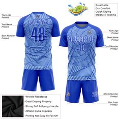 Order the jersey with special name & number you want from our shop, making a vibrant look on the field or daily life! Features: 1. Material: Made from 100% polyester wicking knit with 95% polyester / 5% spandex wicking pinhole mesh 2. Jerseys with sublimation printed name and numbers 3. Moisture-wicking fabric has spongy handle, good draping property and elasticity as well as good dimensional stability and wrinkle-resistance 4. Breathable & Quick-Drying 5. Athletic Cut & Exquisite stitching not Football Board, Custom Sportswear, Soccer Uniforms, Blue Football, St. Patricks Day, Alpha Kappa Alpha, 3d Pattern, Soccer Shirts, Custom Lighting