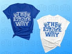 SHOW UP and SHOW OFF your school spirit "THE EAGLE WAY"!   Please be advised if you order a BLUE shirt/top your design will be WHITE. Any other color shirt/top, your design will blue.  GARMENT DETAILS:  BELLA 3001 UNISEX JERSEY SHORT SLEEVE TEE  100% Airlume combed and ring-spun cotton, 32 single 4.2 oz. 3501 BELLA UNISEX JERSEY LONG SLEEVE TEE 100% Airlume combed and ring-spun cotton, 32 single 4.2 oz. (Ash - 99% Airlume combed and ring-spun cotton, 1% poly) (Ath. Heather - 90% Airlume combed a Blue Graphic Print Shirt For Fan Gear, Blue Shirt With Graphic Print For Fan Gear, Blue Shirt With Graphic Print For Fans, Blue Custom Print T-shirt For College, Blue College Shirt With Screen Print, Blue Screen Print Shirt For College, Blue Letter Print Shirt For School, Blue Custom Print Team Spirit Tops, Blue Tops With Custom Team Spirit Print