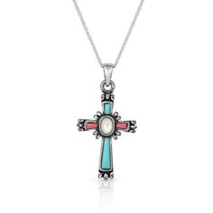 Montana Silversmiths Faith Beaming Cross Necklace, NC4911 Pearl Stone, Pink Gem, Tractor Supply, Turquoise Stones, Cross Jewelry, Accessories Jewelry Necklace, Pretty Jewellery, Coral Pink, Women Accessories Jewelry