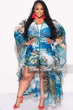 Polyester %: 100 Summer Party Chiffon Sets, Blue Long Sleeve Sets For Beach Season, Sheer Long Sleeve Sets For Summer, Summer Blue Chiffon Sets, Sheer Long Sleeve Summer Sets, Chiffon Cover Up, Red Palm, Kimono Duster, Palm Print