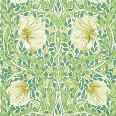 a green and yellow floral pattern with flowers