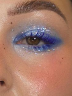 blue eye makeup with glitter Under Eye Makeup Eyeshadow, Unique Makeup Looks, 4th Of July Makeup, Maquillage On Fleek, Concert Makeup, Funky Makeup, Drag Make-up, Swag Makeup