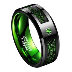 PRICES MAY VARY. Tungsten carbide ring with unique celtic dragon pattern, green / blue carbon fiber and cz inlay, 8mm width. Comfort Fit interior makes it easy to get on/off and wear all day long. Tungsten rings are water-proof, scratchproof and hypoallergenic, you can wear it daily and don't need to worry about damages and allergies. Suitable for wearing as a wedding ring, engagement ring, promise ring or a daily decoration. Ideal gift for Birthday, Anniversary, Valentine's Day, Thanksgiving or Green Carbon Fiber, Carbon Fiber Rings, Comfort Fit Wedding Band, Celtic Dragon, Tungsten Carbide Wedding Bands, Celtic Wedding Rings, Dragon Ring, Celtic Wedding, Tungsten Carbide Rings