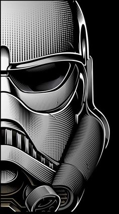 a black and white drawing of a storm trooper helmet