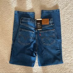 Levis Straight Jeans Never Worn - New With Tags Super Cute Size: 25 Waist, 29 Length 99% Cotton, 1% Elastane Heavyweight Denim Stretch Button Fly 5-Pocket Styling Levis Straight Jeans, Thrift Wishlist, Western Clothes, Levi’s Jeans, Jeans Color, Fit Check, Western Outfits, Levi's Jeans, Fancy Dresses