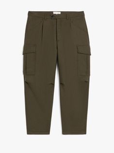 khaki wool belt loops off-centre front button fastening mid-rise cropped tapered leg two side inset pockets two side cargo pockets two rear flap pockets drawstring cuffs Casual Trousers, Cargo Trousers, Workout Pants, Tapered Legs, Flap Pocket, Casual Pants, Mid Rise, Loose Fitting, Trousers