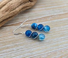 Blue Agate Earrings. Sterling Silver. Wired Earrings. Gifts For Women, Gifts For Her. Anniversary Gift, Birthday Gift, Blue Striped Agate by TreeTownPaper on Etsy Wired Earrings, Agate Earrings, Women Gifts, Blue Agate, Wire Earrings, Earrings Sterling Silver, Agate Stone, Gift Birthday, Anniversary Gift