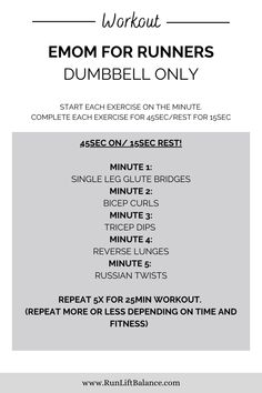 an exercise plan for runners with the text, workout emo for runners dumbbell only