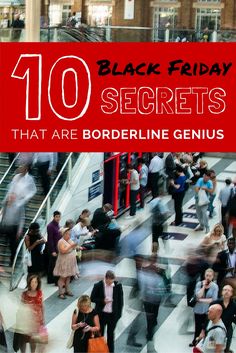 the cover of black friday secrets that are borderline genius, with many people walking up and down an escalator