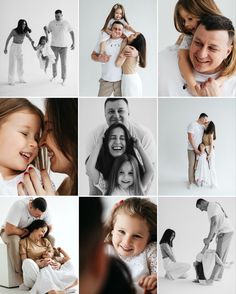 a collage of photos with people and children in white outfits, one man holding his daughter's head