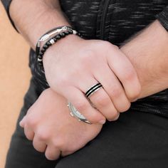 Men's Ring - Men's Stainless Steel Ring - Men's Wedding Band - Men's Wedding Ring - Men's Classic Ring - Men's Anniversary Ring - Men's Jewelry - Men's Gift - Gift For men - Jewelry For Men - Ring For Men - Husband Gift This mens ring is a must have accessory for summer 2018. This ring is made from heavyweight Stainless Steel ring with 2 black colored lines. Materials : stainless steel ring. Sizes available - see drop down menu. Color's can be slightly different from the photo To help keep your Modern Jewelry With Decorative Band Ring, Adjustable Band Promise Ring, Silver Stackable Jewelry, Mens Choker Necklace, Mens Leather Necklace, Mens Chain Bracelet, Mens Stainless Steel Rings, Rings Mens Wedding Bands, Ring Mens