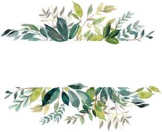 watercolor leaves and branches are arranged in the shape of a rectangle on a white background