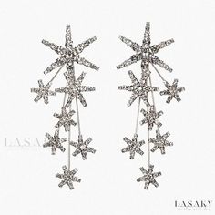 Lasaky - Sophisticated Silver Celestial Star Drop Earrings adorned with Exquisite Crystal Embellishment Star Drop Earrings, Luxury Hair Accessories, Jennifer Behr, Sparkling Stars, Long Drop Earrings, Crystal Drop Earrings, Crystal Embellishment, Silver Drop Earrings, Star Earrings