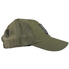 a green hat with an embroidered patch on the side