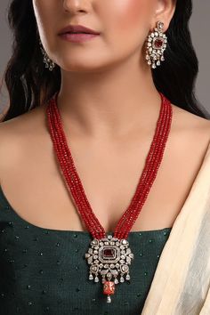 Gold plated floret cutwork necklace with kundan, polki, cubic zirconia diamonds, agates, coral tumble embellishments. Comes along with matching earrings. - Aza Fashions Cut Work, Brass Color, Aza Fashion, Matching Earrings, Necklace Set, Jewelry Sets, Cubic Zirconia, Embellishments, Gold Plate