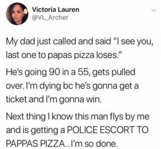 a tweet from victoria lauren about the papa's pizza