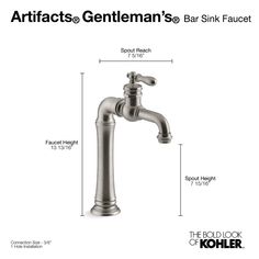 an image of a faucet with measurements for the handle and side spout