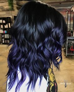 This color ❤️ Subtle Fantasy Hair Color, Black Hair With Hints Of Color, Dark Blue With Purple Hair, Black With Vivid Colors Hair, Pops Of Hair Color, Black Hair With Highlights Medium Length, Spring Hair Color Ideas For Brunettes Curly, Dark Hairstyles Medium, Fun Balayage Hair