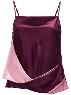 plum purple/rose pink satin finish draped design layered design two-tone design square neck adjustable spaghetti straps sleeveless asymmetric design Plum Clothes, Plum Perfume, Miranda Hobbes, Dream Wishlist, Twisted Top, True Summer, Purple Tops, Satin Tank Top, Tailored Clothes