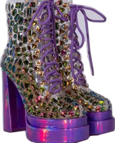 Party Platform Multicolor Boots, Purple Platform Heels For Party, Purple Lace-up Party Boots, Purple Rhinestone Round Toe Heels, Purple Rhinestone Heels With Round Toe, Purple Party Heels, Glamorous Purple Party Heels, Purple Platform Boots For Party, Purple Platform Party Boots