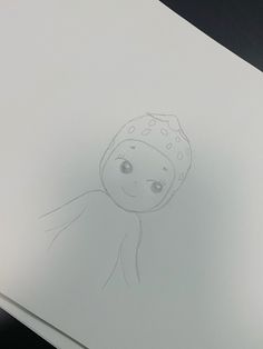 a drawing of a girl with a hat on her head is shown in the middle of a sheet of paper