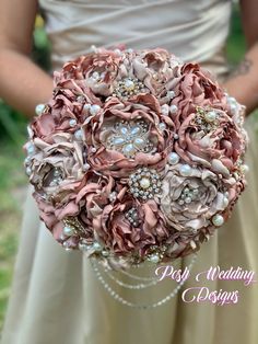 a bridal bouquet with pearls and flowers