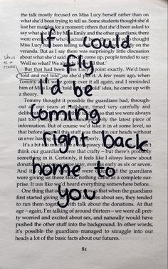 an open book with writing on it and the words if i could fly, i'd be coming back home to you