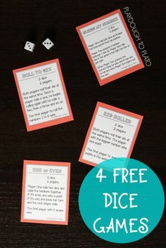 four free dice games on a table with the words 4 free dice games below them