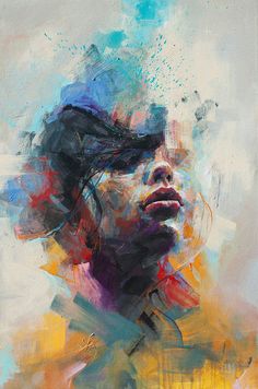 an abstract painting of a woman's face