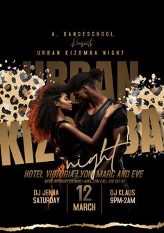 an event poster with two people kissing and the words urban night written in gold on it