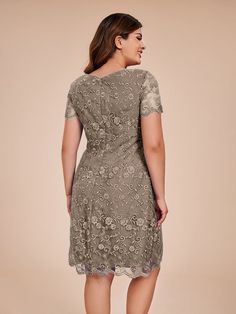 Introducing our elegant Column Short Sleeves Knee Length Lace Mother of the Bride Dress. Made with high-quality lace fabric and featuring a knee-length design with short sleeves, this dress is perfect for any special occasion. Feel confident and stylish on your big day with this stunning mother of the bride dress.    Attention!     The sleeves are see-through and unlined. (Refer to the picture below) Elegant Mother Of The Bride, Mother Of The Bride Dress, Lace Overlay, Chiffon Fabric, Mother Of The Bride Dresses, Feel Confident, Bride Dress, Lace Fabric, Chiffon Dress