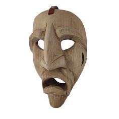 Artisan mastery, popular folklore, and organic charm all merge in this singular wooden mask by Davide Dessolis. Arising an authentic sense of anguish, the Mamuthone is a character from the Sardinian tradition whose mask is here minutely hand-carved to best reproduce its peculiar dramatic traits. The included cowhide leather lace allows for easy hanging. Wooden Mask, Oni Mask, Half Mask, Leather Lace, Wall Sculptures, Leather And Lace, Cowhide Leather, Hand Carved, Sense