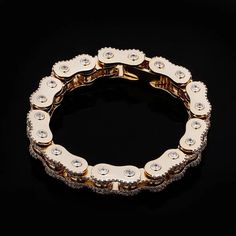 The 18mm Paved Bike Link Bracelet is fully encrusted with brilliant clear stones. Weight(8 inch): 93 grams PVD Plating guarantees a long-lasting finish Luxury Rhinestone Crystal Bracelet, Motorcycle Chain Bracelet, Bike Chain Bracelet, Motorcycle Chain, Bicycle Chain, Bike Chain, Chain Bracelets, Unique Bracelets, Gold Bracelet Chain